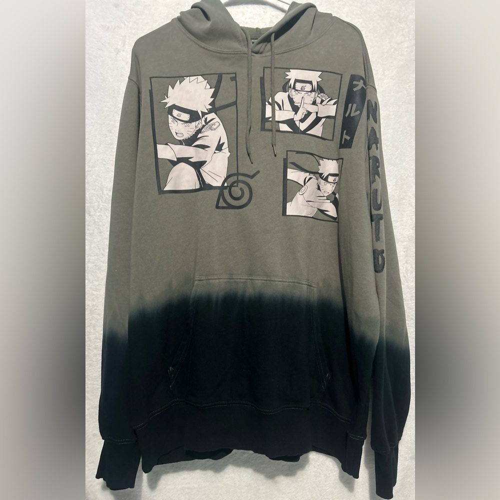 Naruto Graphic Anime Dip Dye Kangaroo Pouch Drawstring Neck Hooded Sweatshirt
